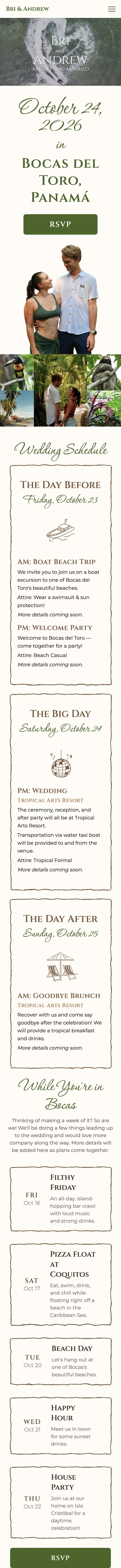 Bri & Andrew's Wedding Website — mobile screenshot